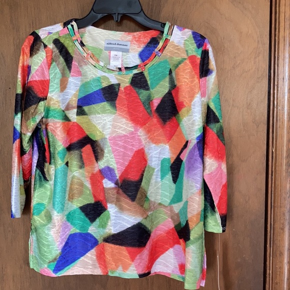 3/$45 Alfred Dunner abstract colorful print top embellished neckline casual PM - Picture 10 of 17